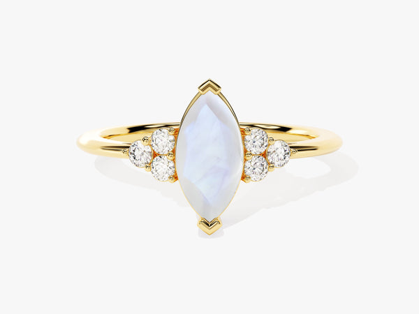 Marquise Moonstone Engagement Ring with Moissanite Sidestones