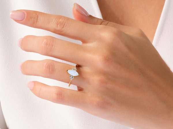 Marquise Moonstone Engagement Ring with Moissanite Sidestones