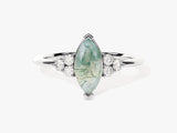 Marquise Moss Agate Engagement Ring with Moissanite Sidestones