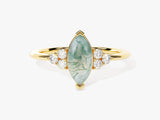 Marquise Moss Agate Engagement Ring with Moissanite Sidestones