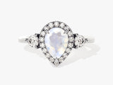 Pear Halo Moonstone Engagement Ring with Moissanite Sidestones