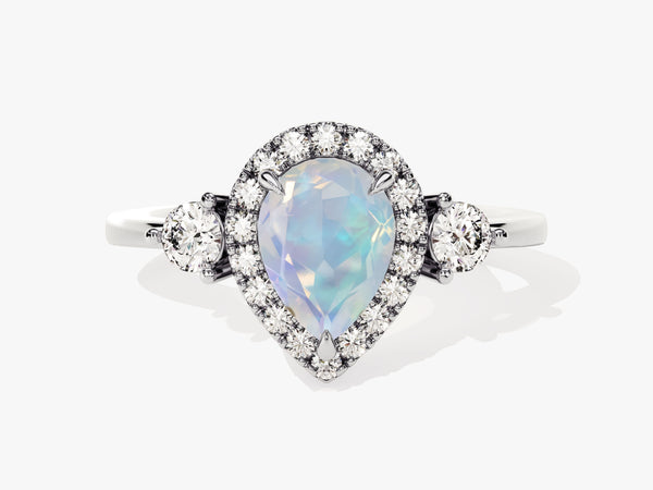 Pear Halo Opal Engagement Ring with Moissanite Sidestones