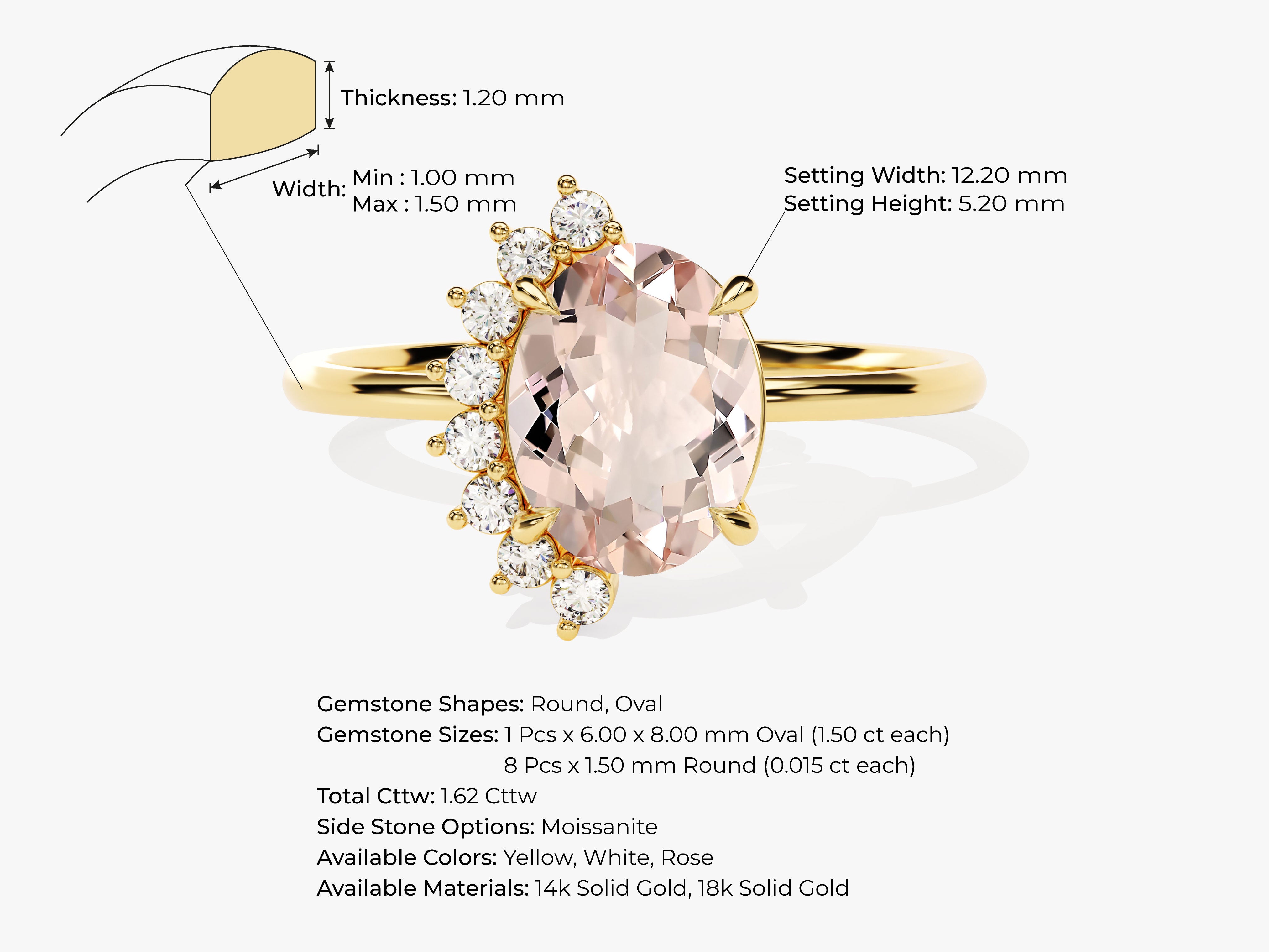 Oval Cut Peach Morganite Engagement Ring with Round Moissanites