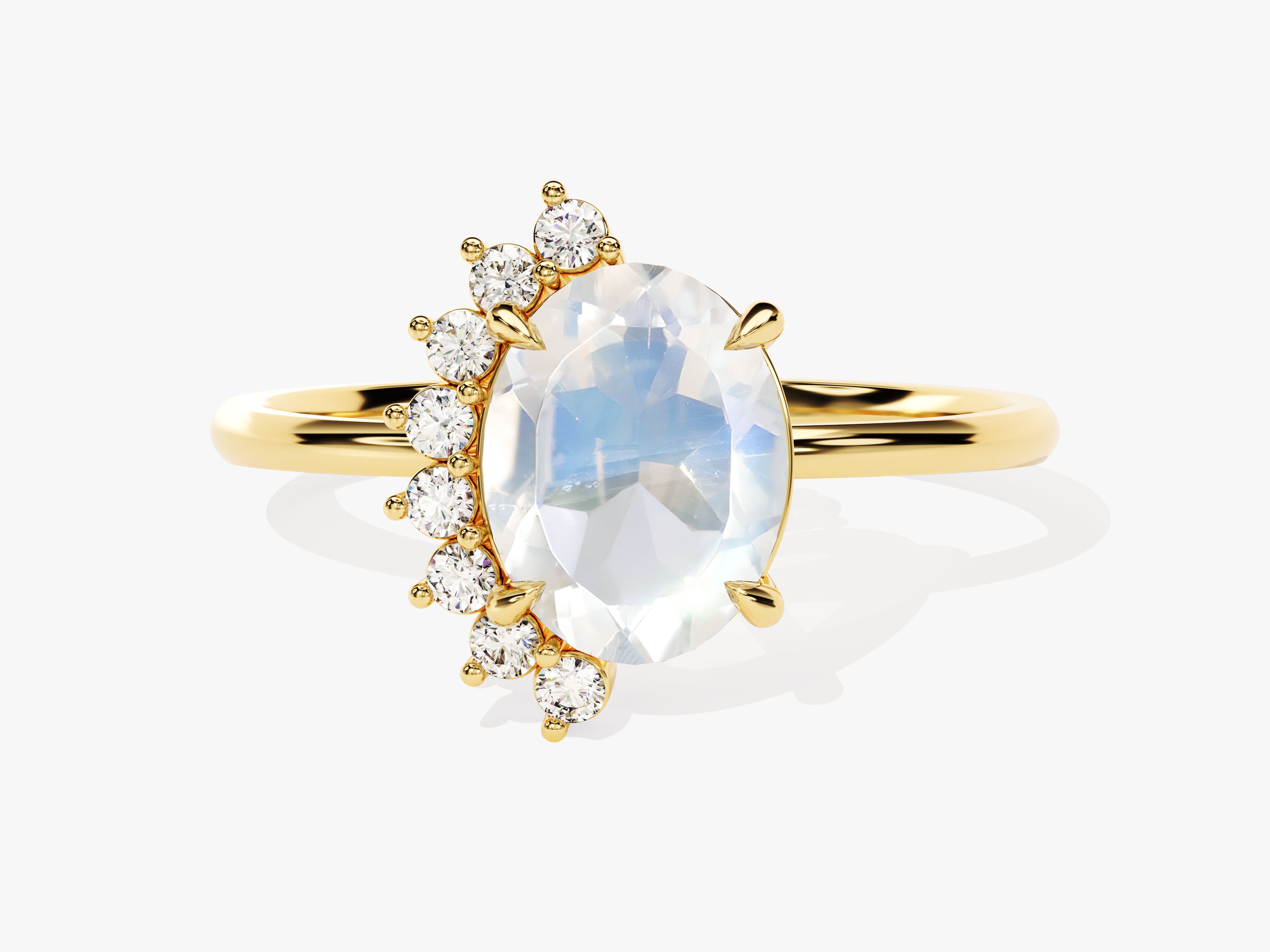 Oval moonstone ring with diamond accents, fine jewelry