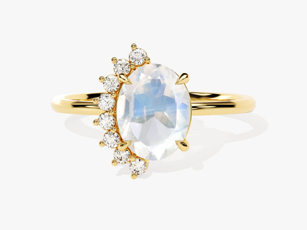 Oval Moonstone Engagement Ring with Round Moissanite Sidestones
