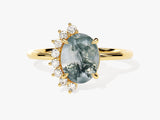 Oval Moss Agate Engagement Ring with Round Moissanite Sidestones