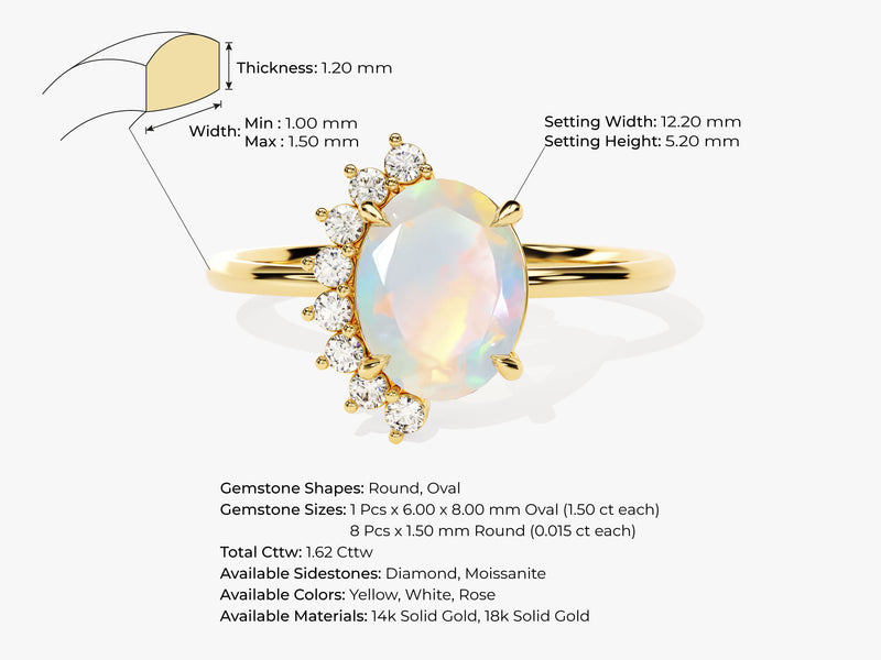 Oval Opal Engagement Ring with Round Moissanite Sidestones