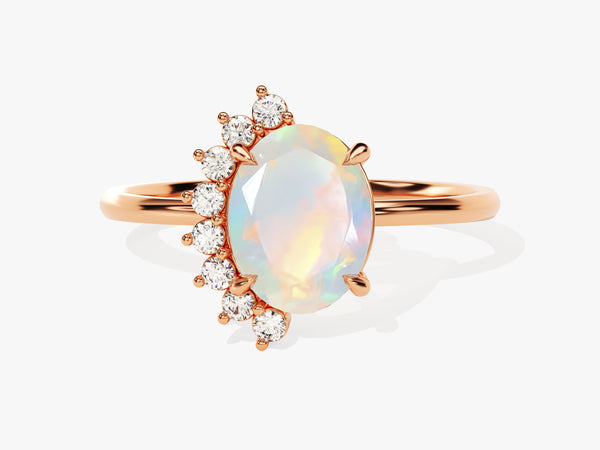 Oval opal and diamond engagement ring in rose gold