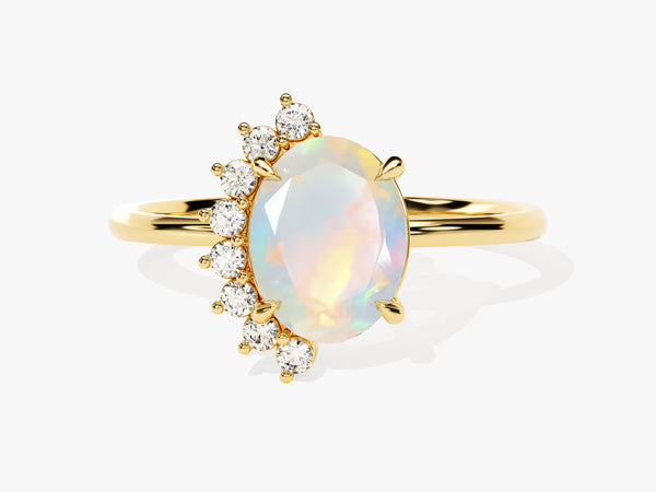 Oval Opal Engagement Ring with Round Moissanite Sidestones