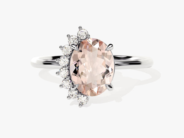 Oval morganite and diamond engagement ring in white gold