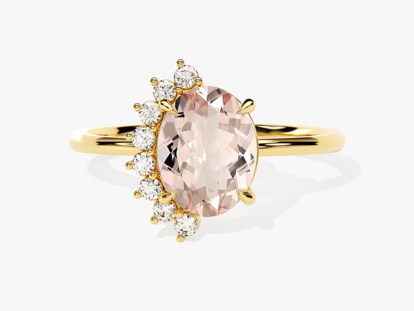 Oval Cut Peach Morganite Engagement Ring with Round Moissanites