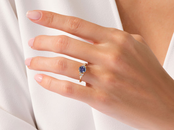 Round Lab Alexandrite Engagement Ring with Moissanite Cluster