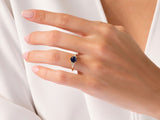Round Blue Sandstone Engagement Ring with Moissanite Cluster