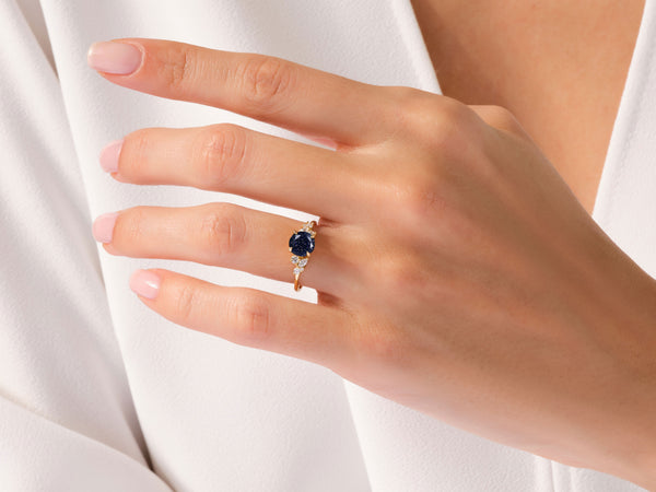 Round Blue Sandstone Engagement Ring with Moissanite Cluster