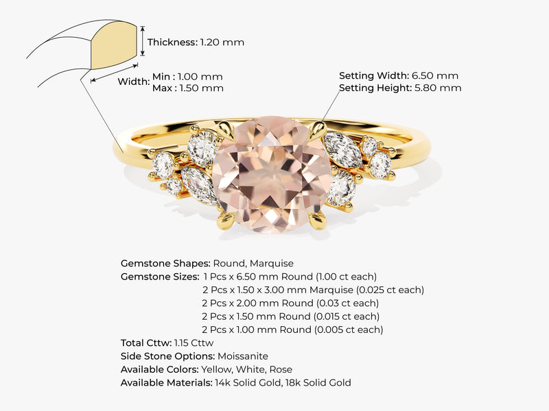 Cluster Accent Round Cut Peach Morganite Engagement Ring