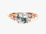 Round Moss Agate Engagement Ring with Moissanite Cluster