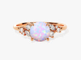 Round Opal Engagement Ring with Moissanite Cluster