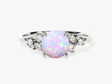 Round Opal Engagement Ring with Moissanite Cluster