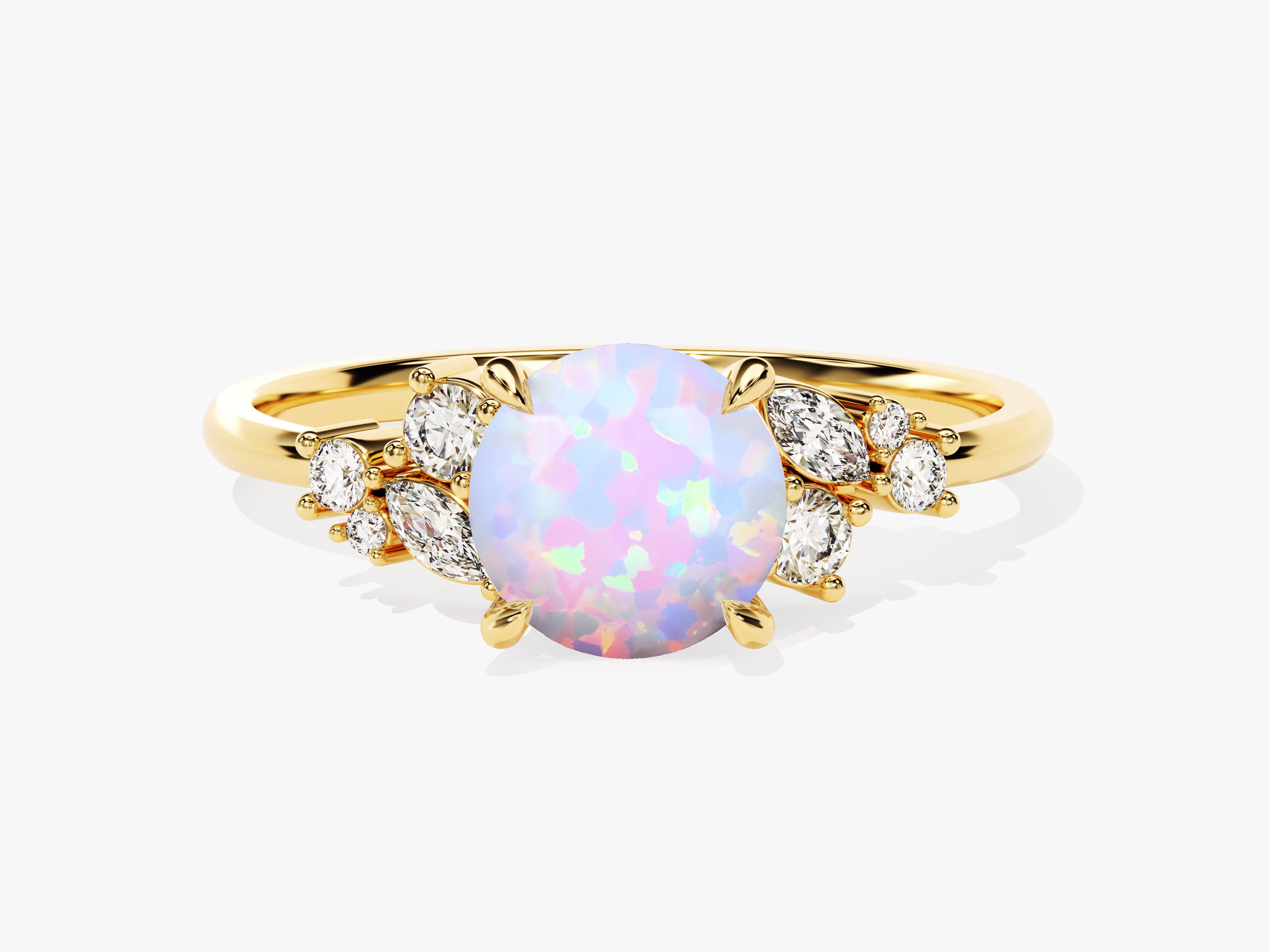 Gold ring with oval opal and diamond accents