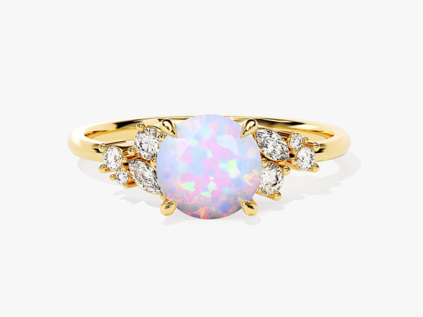 Round Opal Engagement Ring with Moissanite Cluster