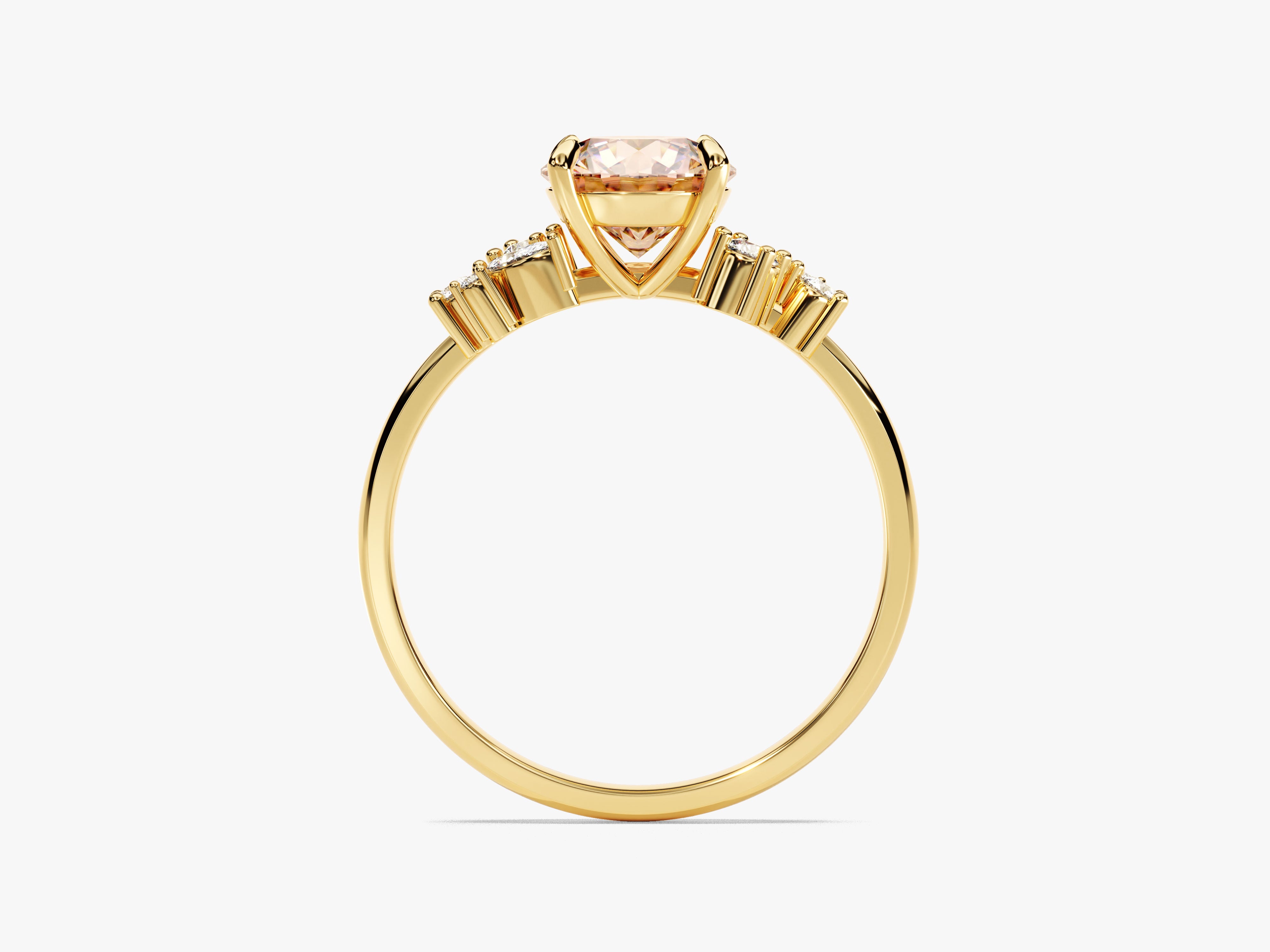 Cluster Accent Round Cut Peach Morganite Engagement Ring