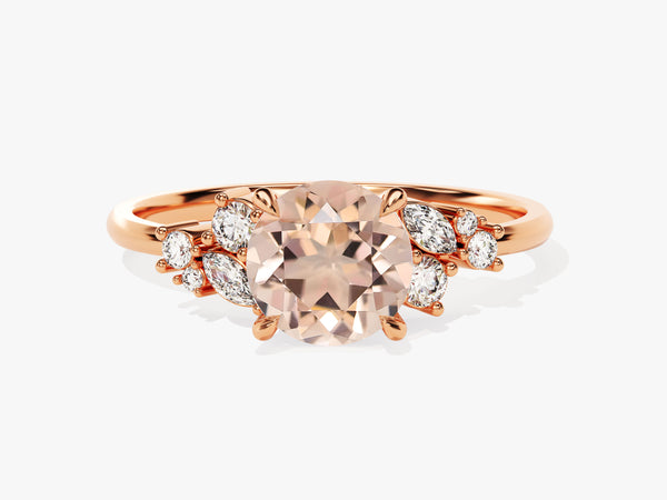 Rose gold ring with morganite and diamond accents