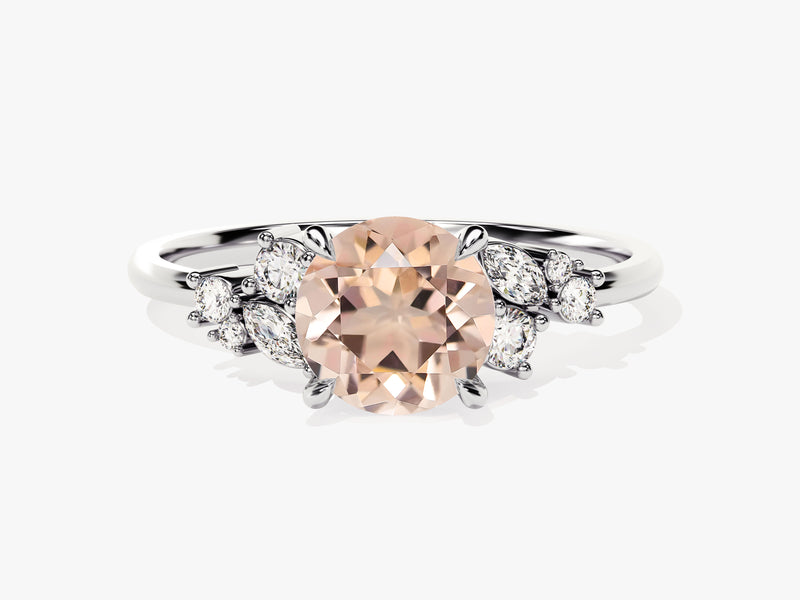 Cluster Accent Round Cut Peach Morganite Engagement Ring