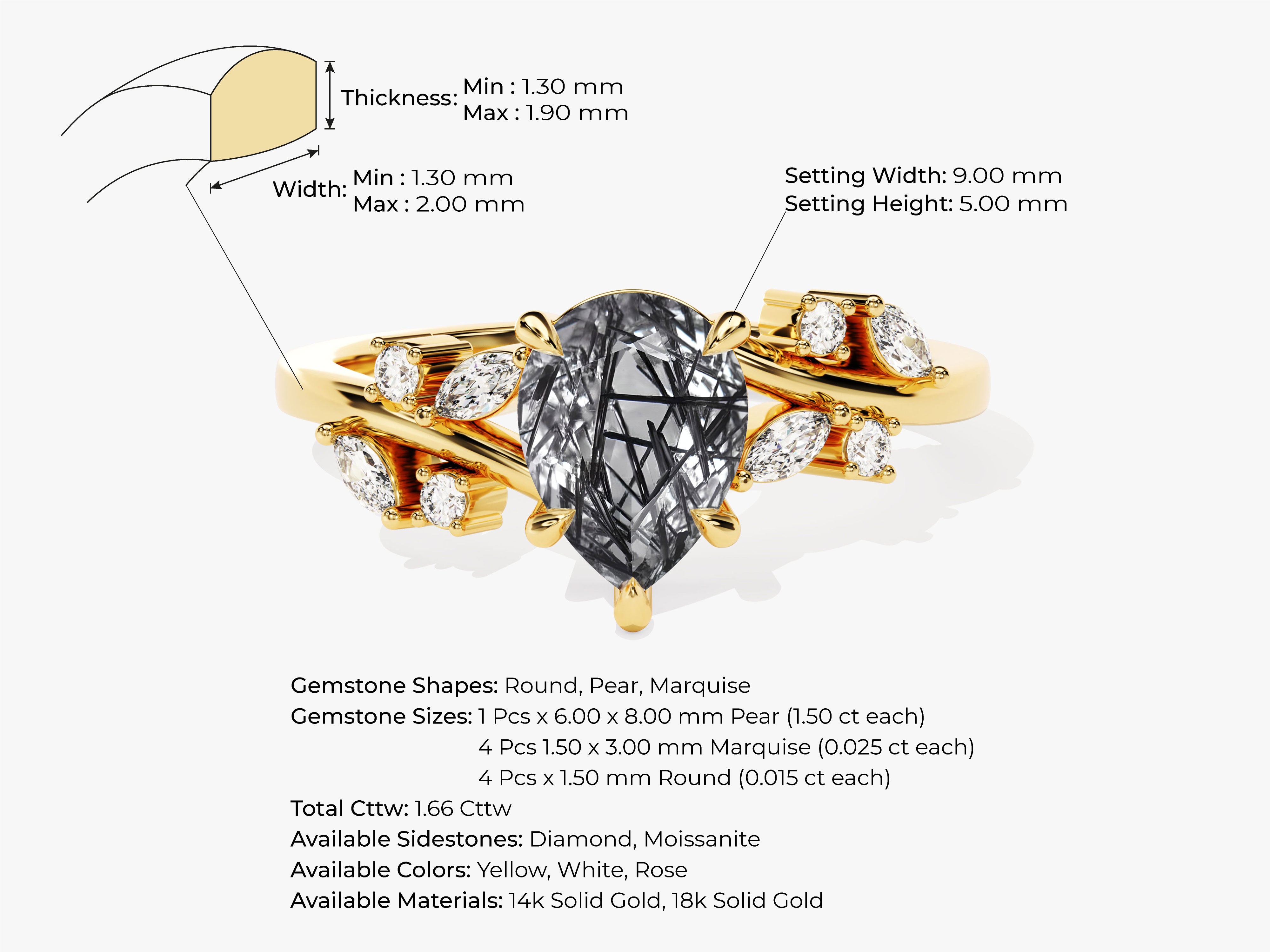 Gold ring with pear-cut gemstone and diamond accents