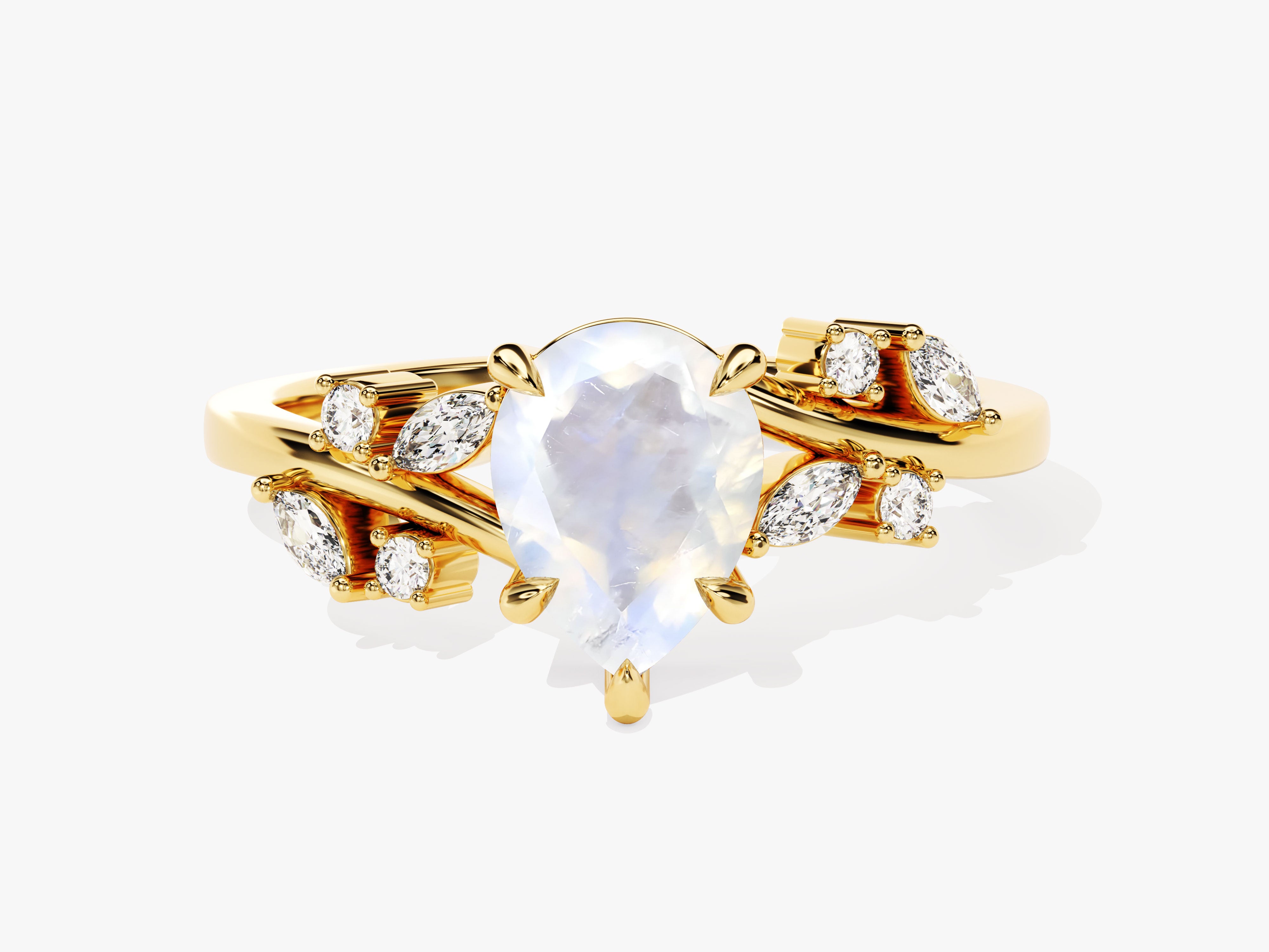 Gold ring with pear-shaped moonstone and diamonds