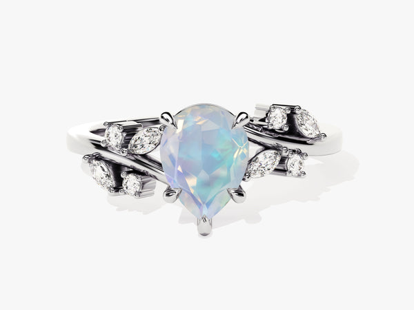 Pear-shaped opal and diamond engagement ring