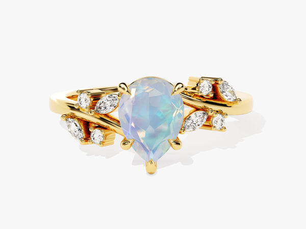 Pear Opal Engagement Ring with Moissanite Cluster