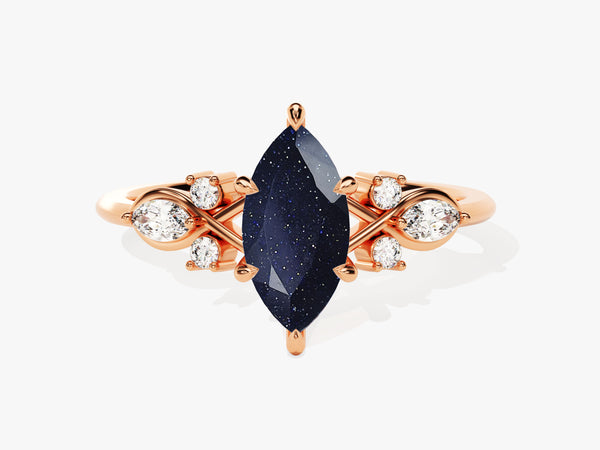 Rose gold marquise blue sandstone diamond ring