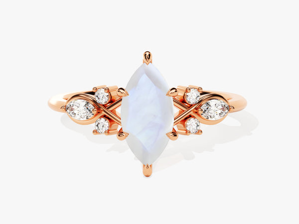 Rose gold marquise moonstone ring with diamond accents