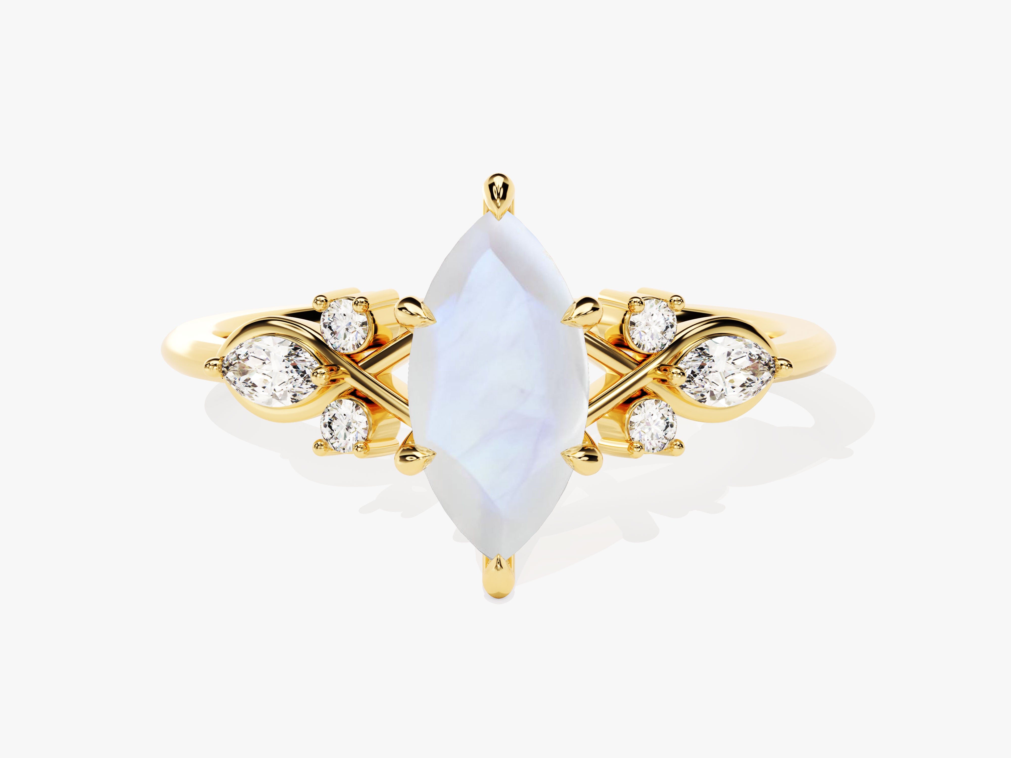 Marquise moonstone ring with diamonds, 14k gold, fine jewelry