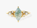 Marquise Moss Agate Engagement Ring with Moissanite Cluster