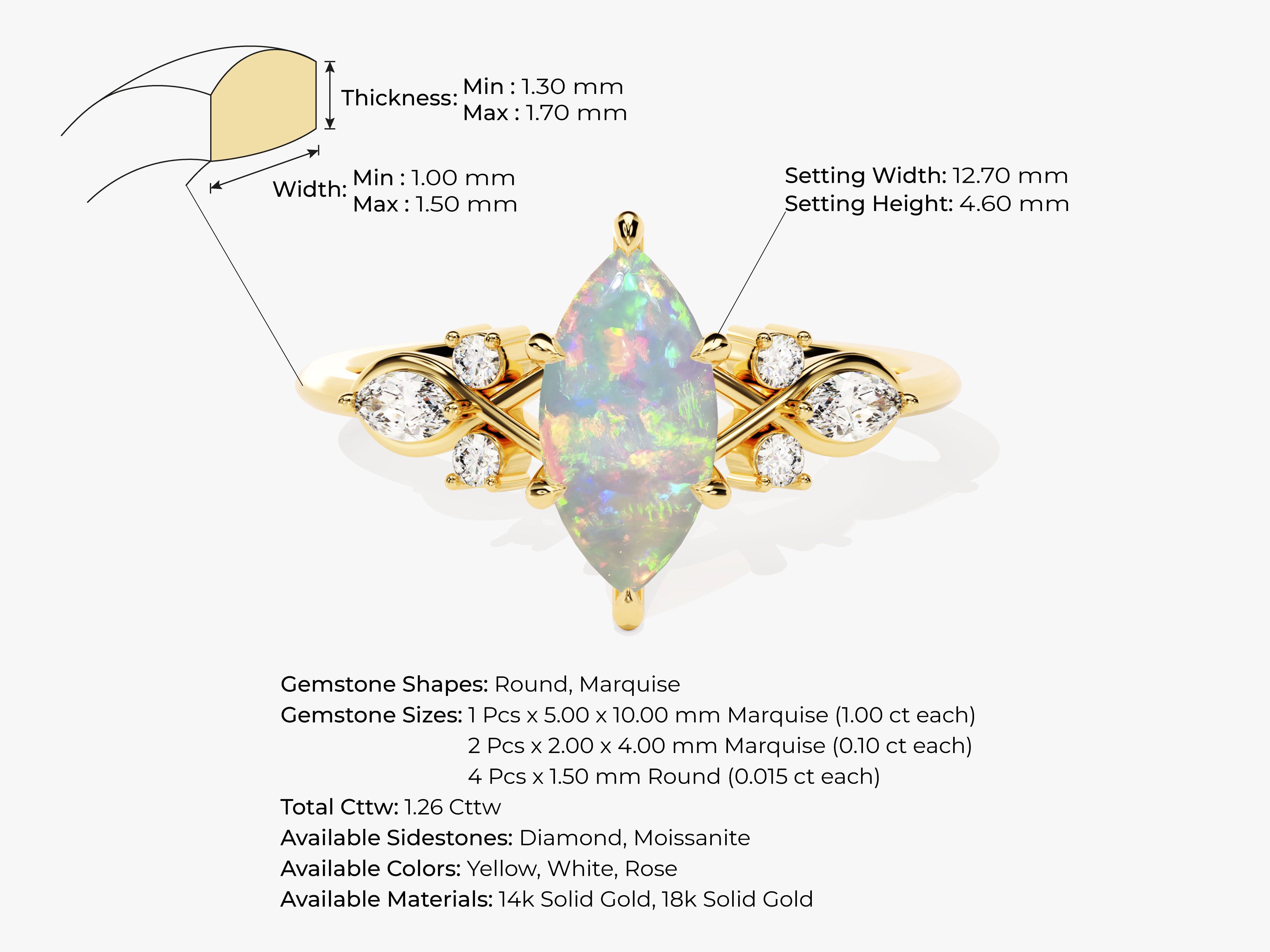 Gold marquise opal ring with diamond accents