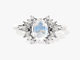 Oval Moonstone Engagement Ring with Moissanite Cluster