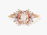 Oval Cut Peach Morganite Engagement Ring with Moissanite Cluster