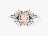 Oval Cut Peach Morganite Engagement Ring with Moissanite Cluster