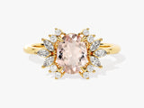 Oval Cut Peach Morganite Engagement Ring with Moissanite Cluster