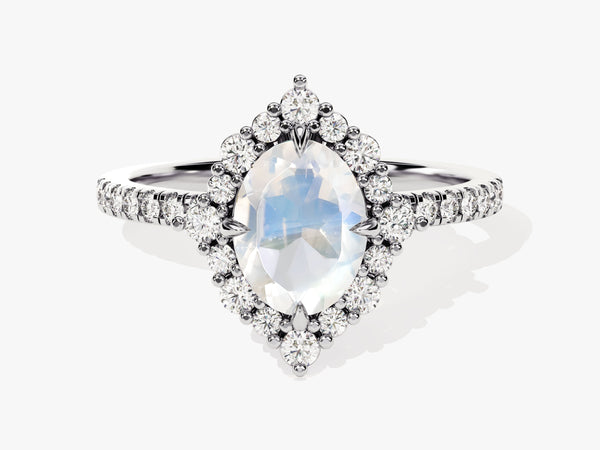 Marquise moonstone diamond halo ring, fine jewelry
