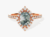 Oval Halo Moss Agate Engagement Ring with Moissanite Sidestones