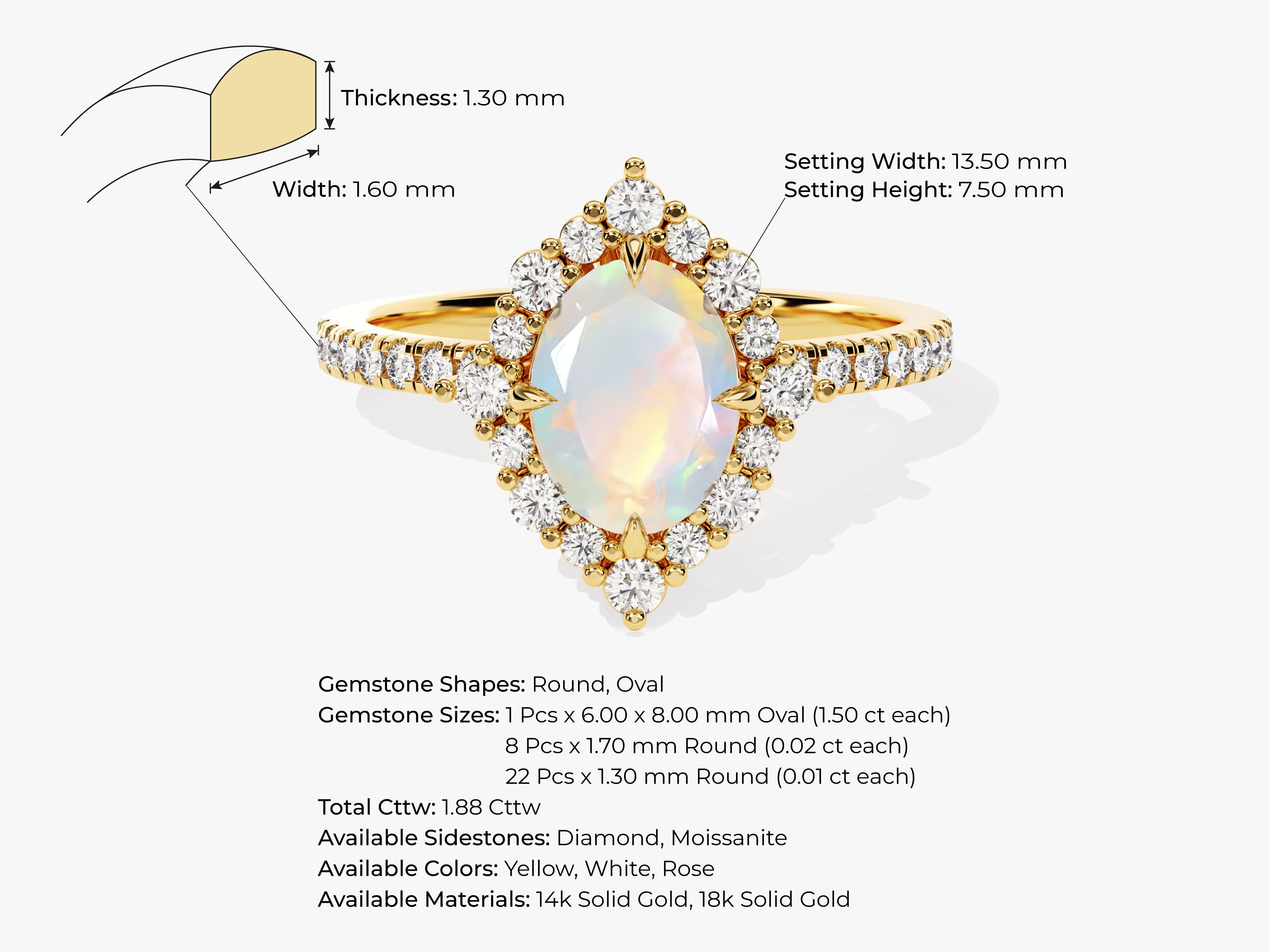 Oval Halo Opal Engagement Ring with Moissanite Sidestones