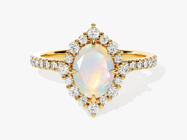 Oval Halo Opal Engagement Ring with Moissanite Sidestones