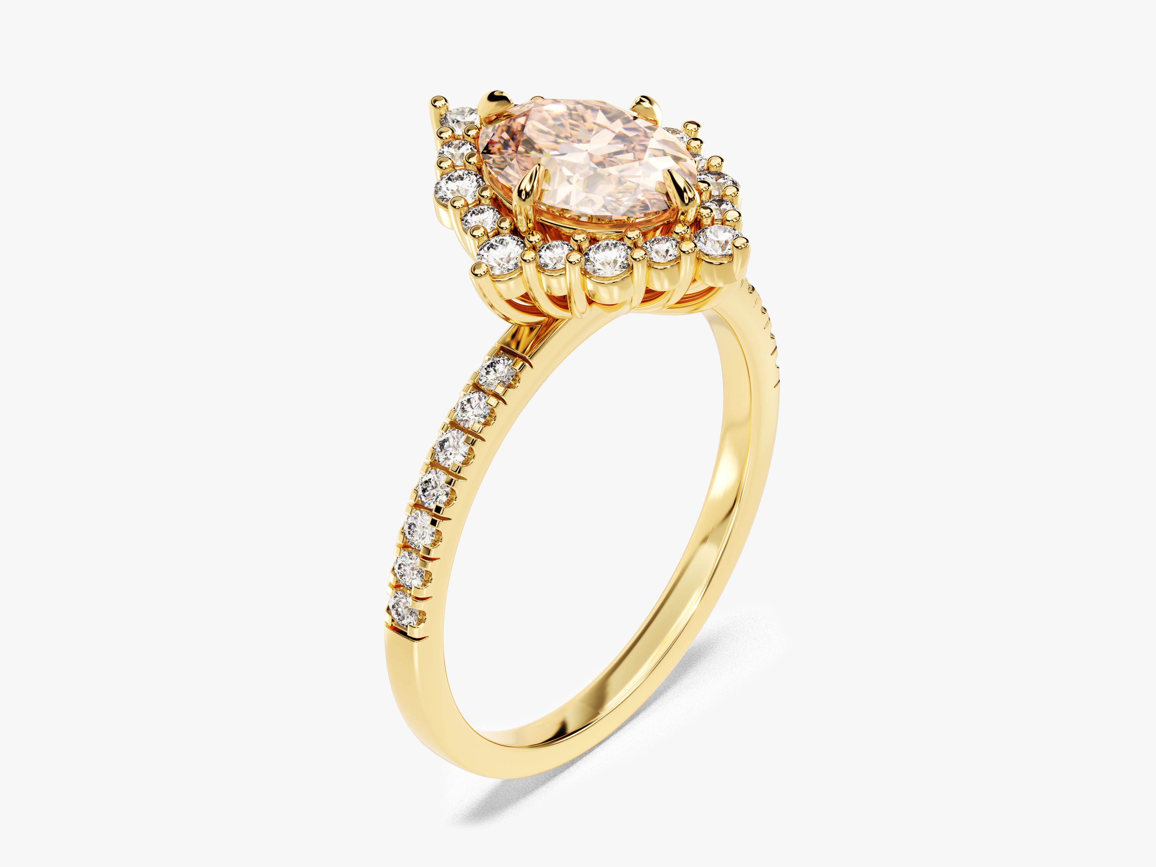 Vintage Halo Oval Cut Peach Morganite Engagement Ring with Sidestones