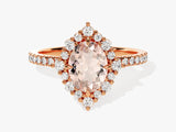 Vintage Halo Oval Cut Peach Morganite Engagement Ring with Sidestones