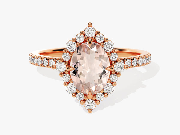 Rose gold marquise diamond halo engagement ring