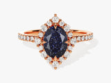 Oval Halo Blue Sandstone Engagement Ring with Moissanite Sidestones