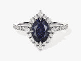 Oval Halo Blue Sandstone Engagement Ring with Moissanite Sidestones