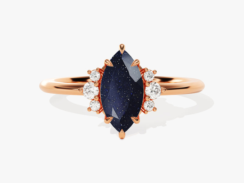 Marquise Blue Sandstone Engagement Ring with Round Moissanite Sidestones